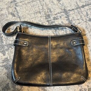 Apt. 9 Black Faux Leather Shoulder Bag Contrast Stitch Handbag